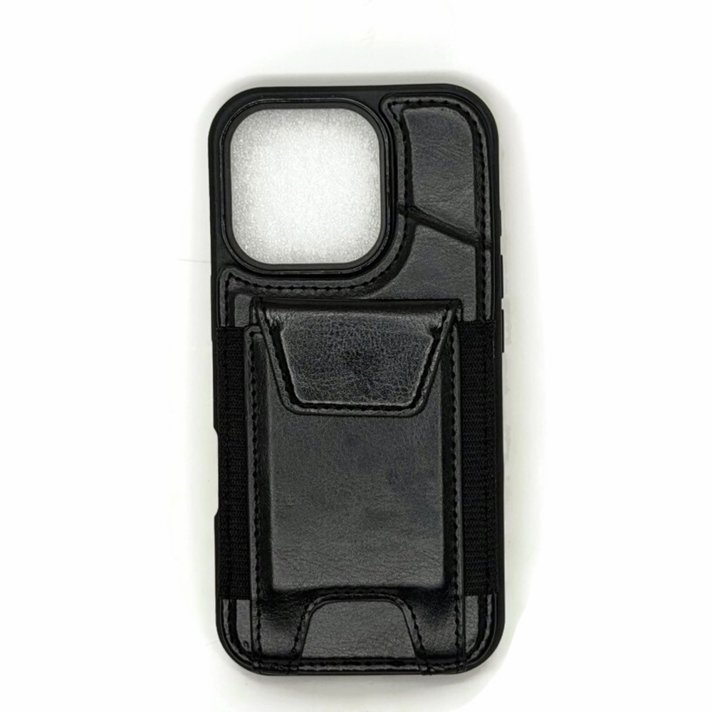 Black Faux Leather IPhone 16 Pro Case with Wallet Card Holder